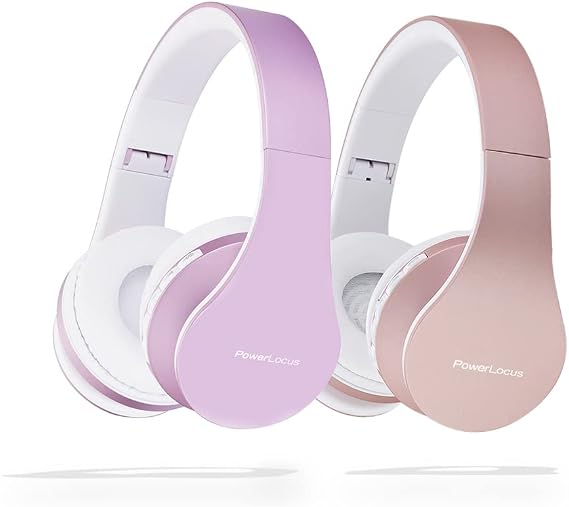 PowerLocus Rose Gold Bluetooth Headphones with White/Purple Bluetooth Headphones