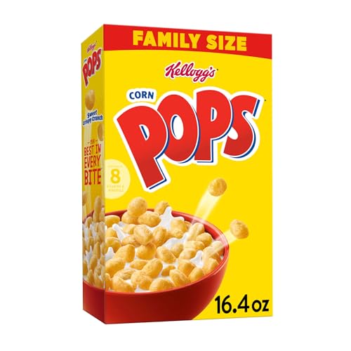 Kelloggs Corn Pops Breakfast Cereal, Kids Cereal, Family Breakfast, Family Size, Original, 16.4oz Box 1 Box
