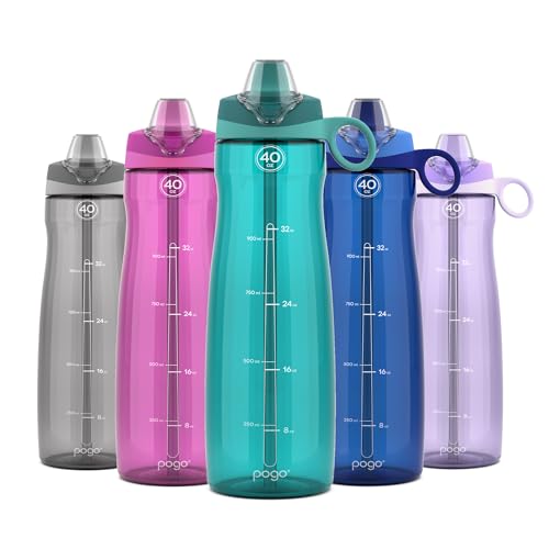 Pogo Plastic Water Bottle with Straw Lid and Carry Handle, Reusable, BPA Free, Dishwasher Safe, Perfect for Travel, School, Outdoors, and Gym | 32oz, 40oz