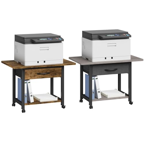 YAOHUOO 22x15 Large Printer Stand with Storage Drawer, 2-Tier Under Desk Printer Table for Home Office, Printer Cart fit Fax Machine3D PrinterScanner
