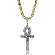 TOPGRILLZ Cross Necklace for Women Ankh Gold Cross Necklace for Men Rope Cuban Link Chain Pendant Necklace Iced out 14K Gold Plated Diamond Ankh Pendant 24 Stainless Steel Chain