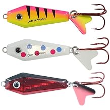 Northland Fishing Tackle Buck-Shot Coffin Ice Fishing Jigging Spoon, 3 Spoons Per Pack, Assorted Colors for Walleye, Perch, Crappie, More