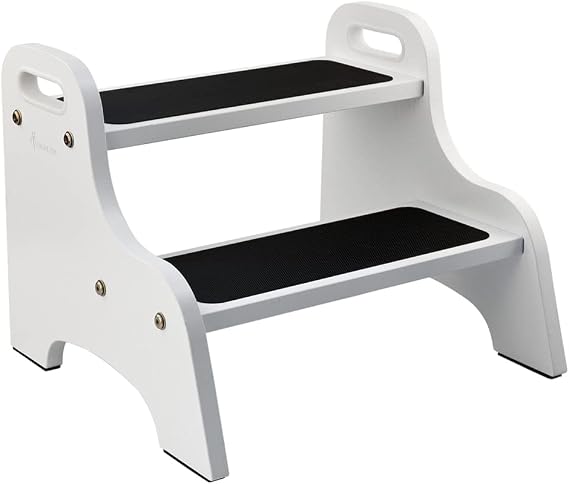 StrongTek Children's Step Stool 2 Steps Wood with Handles White 150 kg