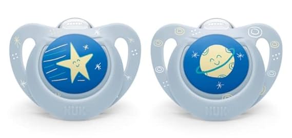 NUK | Orthodontic Pacifiers | 0-6 Months | Best Pacifier for Breastfed Babies | BPA Free | Shaped to Soothe Just Like Mom | 2-Pack (Blue) (Outerspace Blue(0-6 Month))