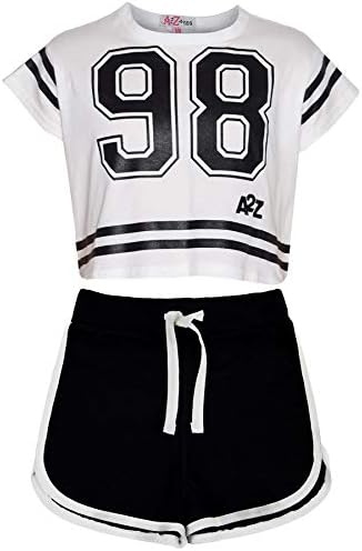 Kids Girls 98 Crop Top & Shorts Set Sports Jogging Belly Tees Summer Outfit Sets