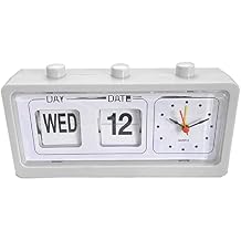 Headerbs Manual Jump Calendar Alarm Clock, Fashionable Manual Calendar Clock Table Stable for Study Room (White)