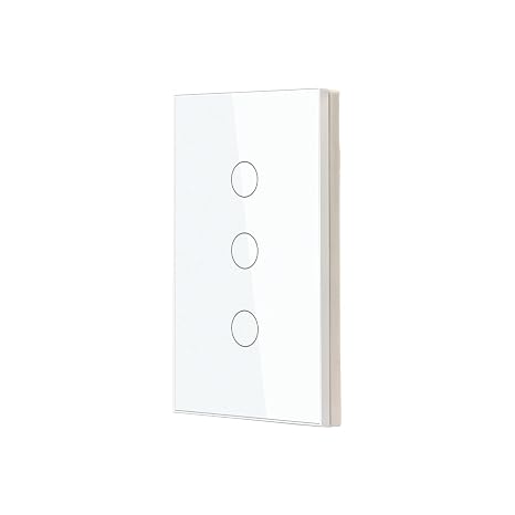 Smart Switch 4.65 x 2.83 x 1.34 Inches,White 3 Button | No Need Neutral Wire/Neutral Wire Required,2.4GHz WiFi Only,Works with Alexa/Tuya/Smart Life,Tempered Glass Panel