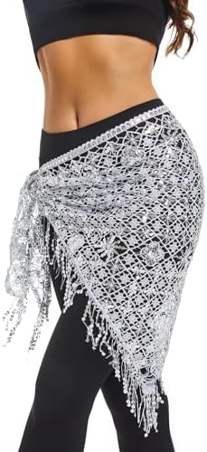 Belly Dance Hip Scarf - Sequin Hip Skirt Belly Dancing Belt Triangle Shawl Tassel Belts Waist Chain for WomenGirls