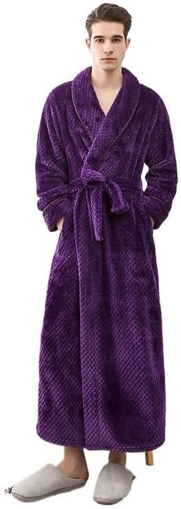 Bathrobe,Dressing Gown Autumn And Winter Season Home Plush Soft And Comfortable Couple Pajamas Men's Thick Large Bathrobe Extended White Pajamas(PURPLE,XL)