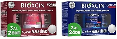 Bioxcin Forte 3 Al 2 Öde Saç Dökülmesine Karşı Bitkisel Şampuan (3 x 300 ml) xBioxcin Quantum Bio-Activ 3 Al 2 Öde Kuru & Normal Saçlar için Şampuan (3 x 300 mL)