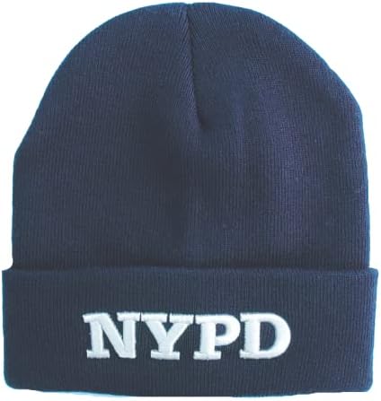 NYPD Torkia - Official Licensed Beanie Winter Hat with Lettering (Navy w/White Lettering)
