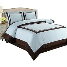 sheetsnthings Hotel 300-Thread-Count, 100-Percent Cotton Twin-Twin Extra Long XL 2PC Duvet Cover Set, Blue with Chocolate Trim