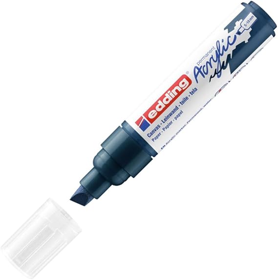 edding 5000 Acrylic Marker Broad - Dark-Blue - 1 Waterproof Acrylic Paint Marker - Chisel tip 5-10 mm - Acrylic Paint pens for Drawing on Canvas, Art Paper and Wood - Acrylic Markers for Pebbles