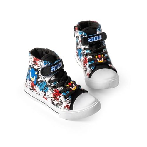 Sonic The Hedgehog Boys High-Top Trainers with Hook and Loop Strap | Shadow The Hedgehog Kids Black Blue Red Grafik Footwear
