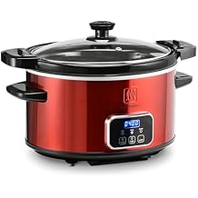 Toastmaster 4-Quart Digital Slow Cooker with Locking Lid - Food Warmer for Dip, Soups, Parties, Meal Preparation & More - Red
