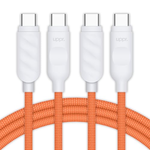UPPERCASE Designs Premium Braided USB-C to USB-C Cable, Fast 60W Charging, Compatible with iPhone 15 16 iPad MacBook Carplay, 2 Pack, OrangeWhite, 2m 6.6 Ft