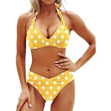 Yonique Women Two Piece Bathing Suits Push Up Bikini Set Halter Swimsuit Vintage Swimwear
