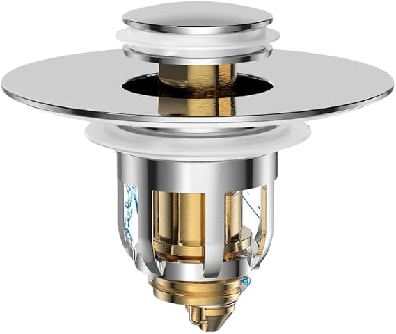 2-in-1 Bathroom Sink Stopper: Easy Installation, Anti-Clogging, Rapid Drainage, Durable Polished Chrome & Premium Brass Construction - Fits 99% US Standard Drains (1.06"-1.65") - Dual Function Design