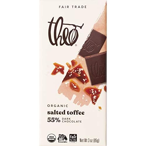 Theo Chocolate Salted Toffee Organic Dark Chocolate Bar, 55% Cacao, 12 Pack | Fair Trade