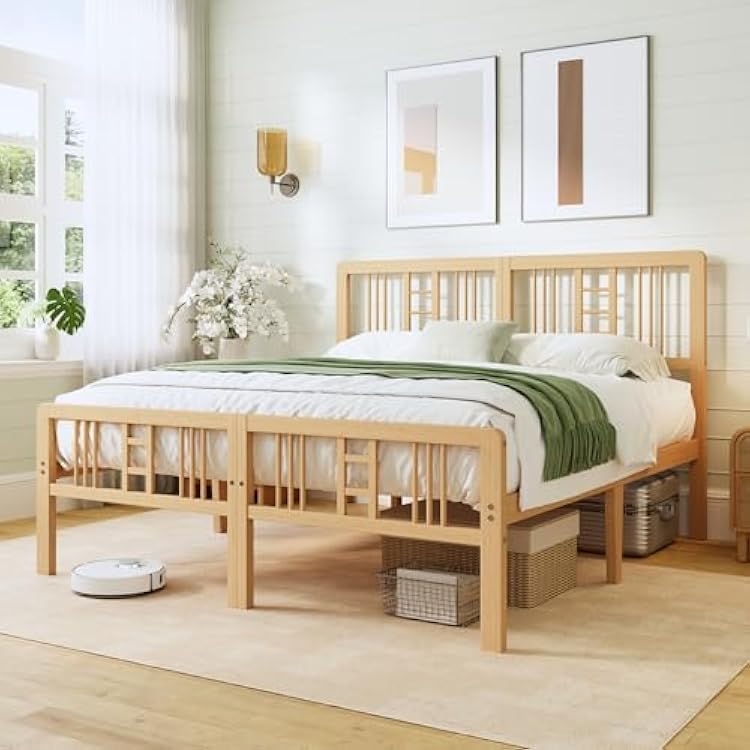 ZIYOO 12 Inch King Size Natural Bamboo Platform Bed Frame with Headboard and Footboard, Modern Minimalist Design, Easy Assembly, Heavy Duty Support, No Box Spring Needed