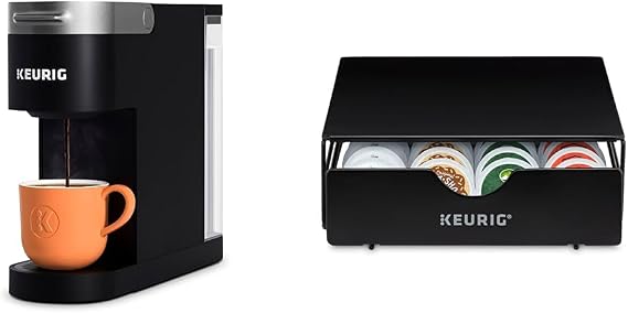 Keurig K- Slim Single Serve K-Cup Pod Coffee Maker, Multistream Technology, Black & Slim Non-Rolling Storage Drawer, Coffee Pod Storage, Holds up to 24 K-Cup Pods, Black