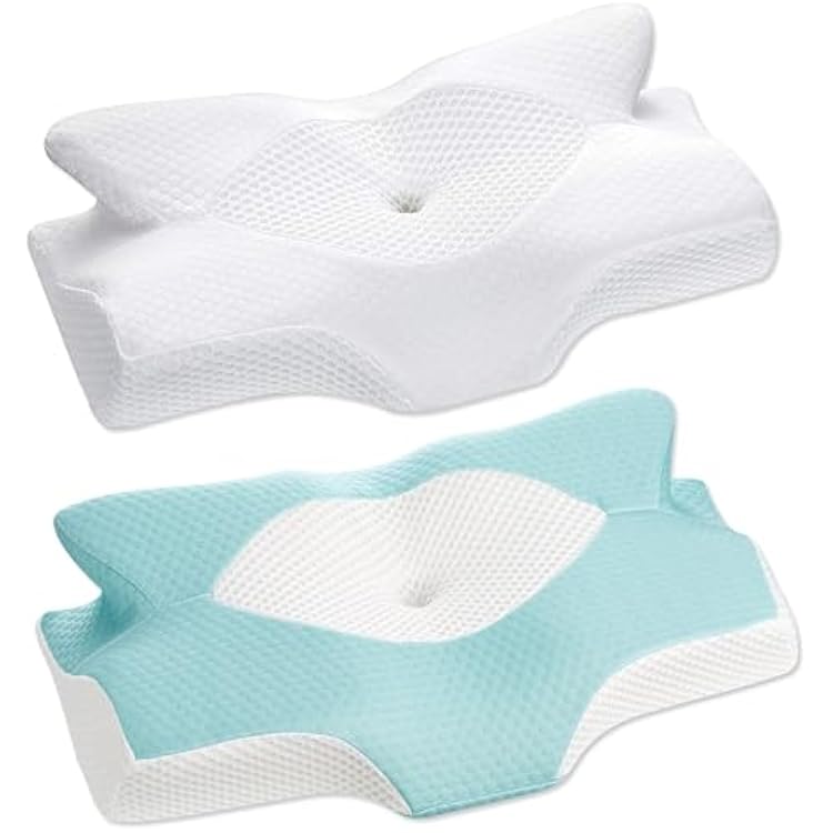 Elviros Cervical Neck Pillow for Sleeping, Side Sleeper Pillows for Adults, Memory Foam Neck Pillow, Orthopedic Pillows for Back and Stomach Sleepers, Removable and Washable Pillowcase