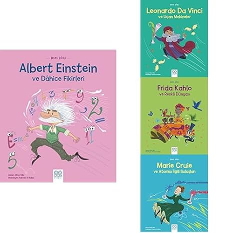 Mini Genius - Albert Einstein and the Genius Fiki, Mini Genius - Leonardo Da Vinci and Flying Machines, Mini Genius - Frida Kahlo and Her Colorful World, Mini Genius - Marie Curie and Her Inventions About the Atom-4 Book Set