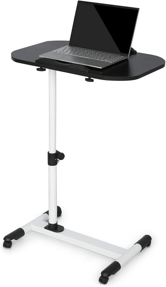 Mobile Laptop Desk 360 Rotatable Panel Adjustable Height Desk Rolling Cart Ergonomic Table with Wheels for Home Office School, Black