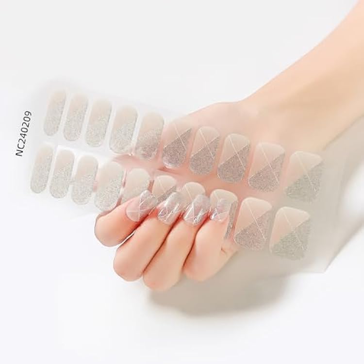 YUANLI Semi Cured Gel Nail Strips Work with UV Nail Lamps, UV Gel Nail Strips for Home Nails DIY, Long Lasting, Easy to Apply & Remove Line Bling