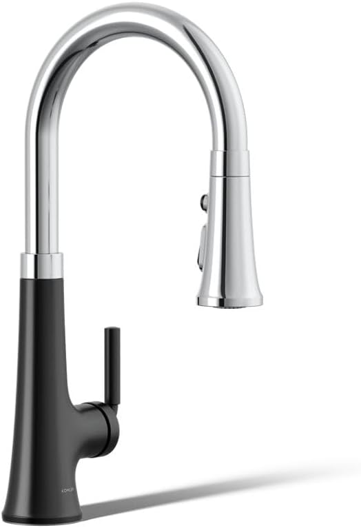 Kohler 23764-CBL Tone Pull Down Kitchen Faucet, Kitchen Sink Faucets with Pull Down Sprayer, Polished Chrome with Matte Black