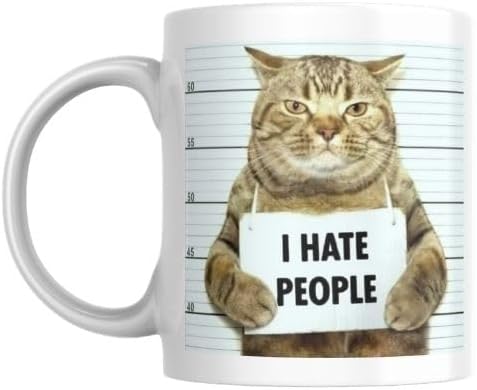 Kedili Kupa Bardak Komik Yazılı I Hate People Hediyelik Kahve Çay Kupası