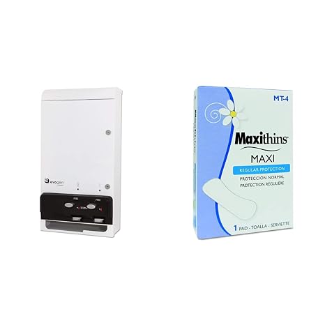Evogen SAN NAP/Tampon Dual Dispenser and HOSPECO MT4 Maxithins Vended Sanitary Napkins #4 (Case of 250)