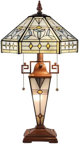 Capulina Tiffany Lamp Stained Glass Table Lamp 3-Light Mother-Daughter Vase Mission Hexagon Tiffany Style Desk Reading Lamp for Home Office Bedroom Living Room