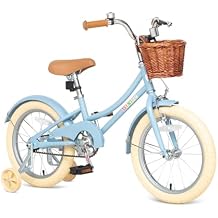 Bixike Retro Design Girls Bike with Basket and Coaster Brake for 3-13 Years Old Kids, 14 16 18 Inch Cruiser Bicycle for Toddlers with Training Wheels, 20 24 26 Inch with Kickstand, Multiple Colors