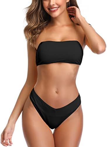 SHEKINI Womens Strapless Bandeau Bathing Suit Halter Lace Up Bikini V Cut Two Piece Swimsuits