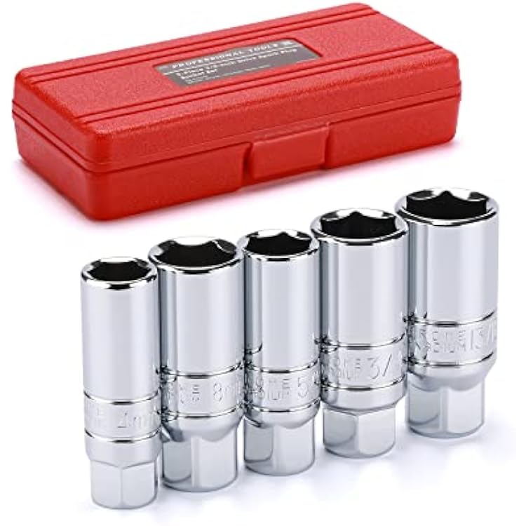 EMENTOL 5PCS 38 Drive Spark Plug Socket Set, CR-V, SAE and Metric, 38 Drive 6-Point Socket Set
