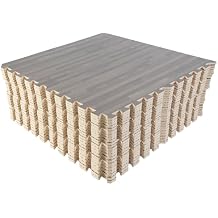 Foam Floor Tiles - 96sqft Wood Grain Interlocking Foam Tiles with Border - Foam Play Mat Playroom or Gym Flooring for Home Gym by Stalwart (Gray)