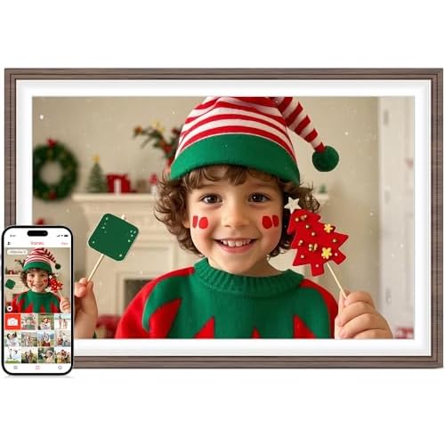 Frameo 10.1 Wood WiFi Digital Picture Frame with 32GB Memory, 1280 x 800 IPS HD Touch Screen Electronic Photo Frame, Auto-Rotate, Slideshow, Wall Mountable, Share PhotosVideo Remotely Anywhere