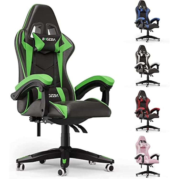 Bigzzia Gaming Chair for Adults, Ergonomic Computer Game Chairs, Headrest and Lumbar Support, Adjustable Height, Reclining, Racing Style, and 360Swivel Seat, Green