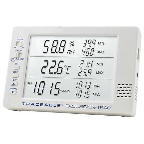 Traceable Excursion-Trac Digital Barometer/Digital Thermohygrometer with Calibration, 7.25-14.9 PSI, 1 mbar Resolution, Accuracy of 4 mbar