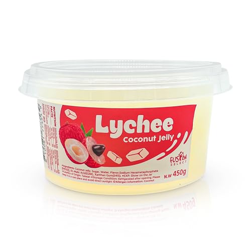 Fusion Select Lychee Jelly Coconut Jelly with Fruit Flavored for Bubble Tea, Yogurt, Ice Cream, Beverage, Fruit Tea, and Snow Fluff, Dessert Toppings 14 Ounce, White