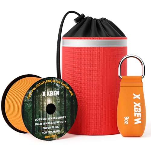 XBEN Arborist Throw Line Kit 150ft Slick Rope & 91115oz Throw Weight Reflective Storage Bag for Tree Climbing, Trimming, Camping HighLow Limb Rigging 200LB Tensile Strength