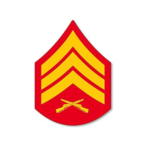 USMC Rank Sergeant Stripes Chevron Shaped Sticker Marine Corps SSI Logo Vinyl Decal for car Truck or Laptop 3 x 4 inch USMC Licensed