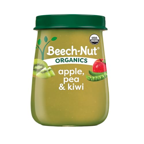 Beech-Nut Organic Baby Food Jars, Organic Apple Pea & Kiwi Baby Puree, Stage 2 for Babies 6 Months and Up, Non-GMO, 4oz Glass Baby Food Jars, 10ct