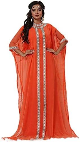 OKM Women's Dubai Style Kaftan Caftan Farasha Maxi Dress DN23 - Orange