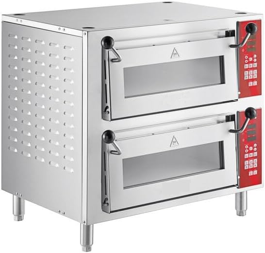 Double Deck Countertop Pizza Oven, 18 Inch Digital Commercial Bakery Oven, 2 Independent Chambers, Stainless Steel, 3200W, 240V, 28x23.25x26.38 Inches