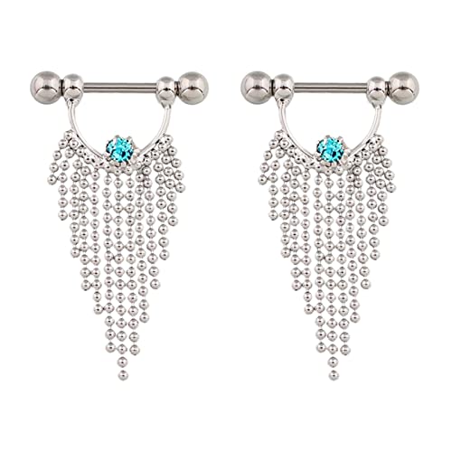 14G Stainless Steel Nipple Piercing Jewelry Nipplering Barbell Tassels CZ Dangle Body Rings