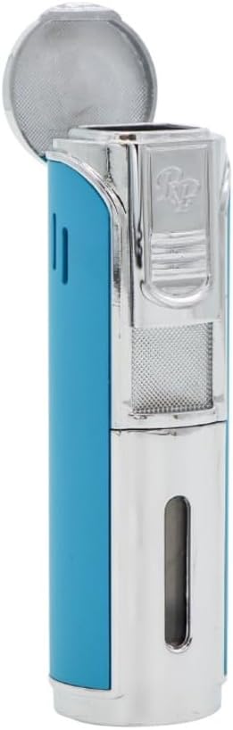Rocky Patel Envoy 5-Torch Lighter Chrome with Soft Touch Sky Blue Finish Refillable Butane Windproof Cigar Lighter Premium Gift Item