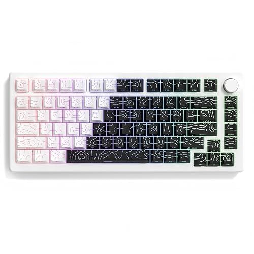 dagaladoo Double Shot PBT keycap Set,White and Black Topographic Keyboard keycaps 60 75 100 Percent,Shine Through Custom keycap Lines Backlit,Cherry Profile Key caps for US Layout Mechanical Keyboard