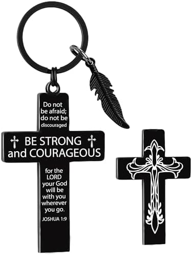 Cross Keychains Christian Bible Gifts - Double Sided KeyChain for Men Women Jesus Religious Keyring, Inspirational Verse Gift
